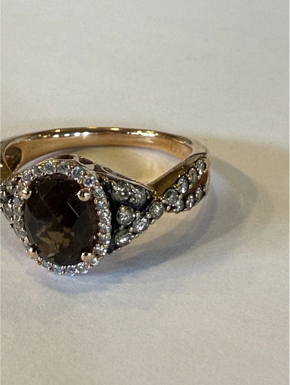 LeVian 14K Rose Gold Halo Oval Chocolate Quartz & Diamonds Ring, Size 9